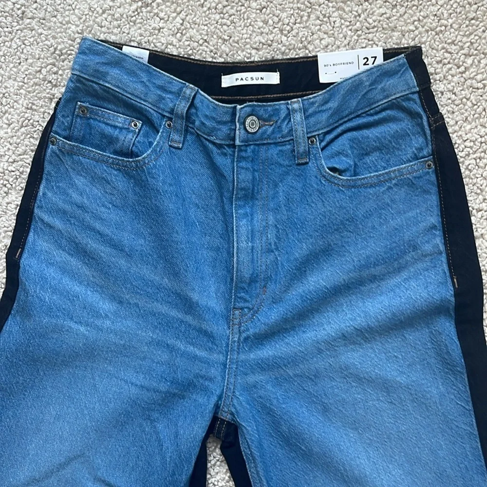 PACSUN Blue and Black Paneled Boyfriend High-Rise Jeans NWT Size 27